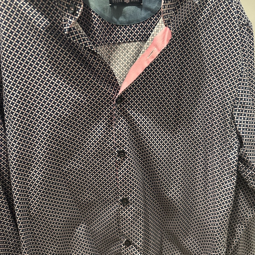 Stone Rose Navy and Pink Checkered Casual Button Down Shirt